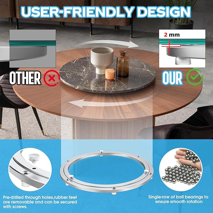 Lazy Susan Hardware,18 inch Heavy Duty Lazy Susan Bearing Kit,Rotating Serving Turntable for Aluminium Alloy Turntable Bearing,Swivel Base Hardware for Dining Table,DIY,Display Stand,Workbench