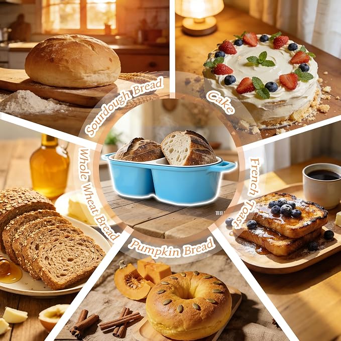 DIY Double Dutch Oven for Sourdough Bread Baking – Enamel Cast Iron Bread Baker with Lid, Bake Two Different Loaves at Once, 500°F Oven Safe, Includes 2×5" Banneton Proofing Baskets