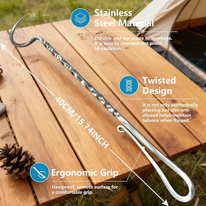 Meat Flipper, Grill Hooks for Turning, Heavy Duty Stainless Steel BBQ Turner Hooks with Long Handle for Flipping Ribs, Pork Shoulder, Roast on Smoker Grilling (Left Hand - B)