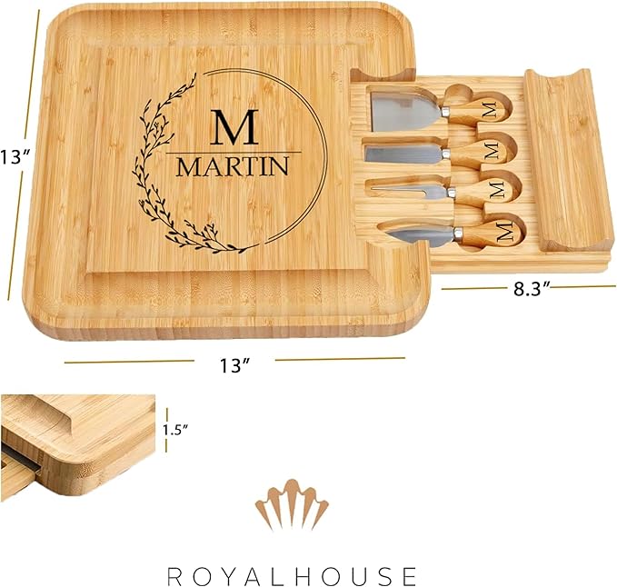 ROYALHOUSE Personalized Cheese Board, Custom Bamboo Engraved Customized Gifts Bridal Shower Gifts Perfect for Personalized Wedding