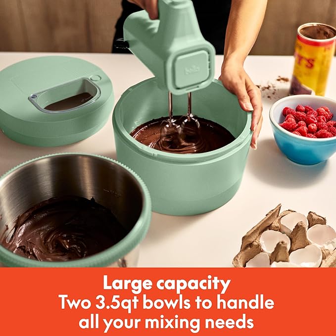 bella 3.5 Qt Hand & Stand Mixer, 2 in 1 Electric Mixer with Bowl, Dough Hook, Whisk & Egg Beater, Multifunctional Handheld Mixer for Baking, 200 Watt, Seaglass