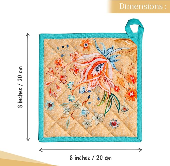 Maison d' Hermine Pot Holders 100% Cotton Heat Resistant Potholders 8" x 8" Hot Pads with Loop BBQ Baking Gifts for Mothers Day Handling Hot Pans Spring/Summer (Pack of 1, Luxury Loft - Peach)