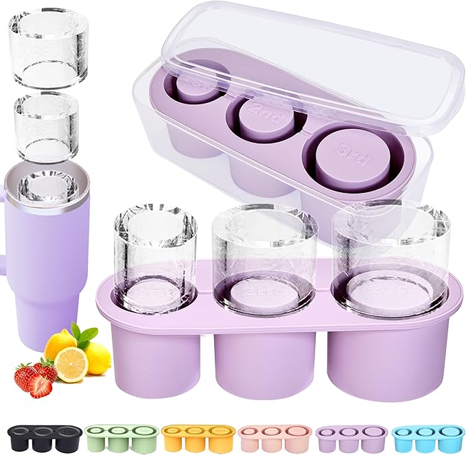 1pc Tumbler Ice Tray for Stanley/Yeti/Simple Modern etc. 40oz Tumblers, Silicone Ice Cube Tray for Tumblers with Bin and Lid, Purple