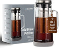 Cold Brew Coffee Maker Pitcher, 1.0L/34Oz Airtight Borosilicate Glass Carafe with 150 Mesh Precision Filter | Barista Grade Iced Coffee Maker, Integrated Glass Handle & Non Slip Base (Grey)