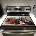 Glass Stove top Cover 28"x 20", Stove Top Covers for Electric Stove, Flat Range Mat for Glass Cooktop, Kitchen Heat-Resistant Protector Non-Slip Drying Mat (Foods and Wine Bottles)