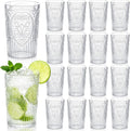 24 Pcs 16 oz Plastic Vintage Drinking Glasses Stemless Ribbed Highball Glasses Bulk Embossed Reusable Cup for Water Beer Cocktails Juice Wedding Bridal Shower Birthday Event Party (Clear)
