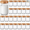 Norme 24 Pcs 8oz Glass Jars with Lids Empty Small Glass Containers and Inner Liners Reusable Cosmetic Jars Round Airtight Bottles with Plastic Wood Grain Lids for Travel