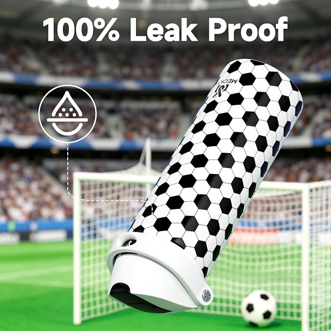 24 oz Insulated Water Bottle with Straw: Meoky Stainless Steel Soccer Water Bottle with 2-in-1 Lid - Leak Proof, Cold for 24 Hours, Fits in Car Cup Holder, Soccer Gifts for Boys Girls, Arena Light