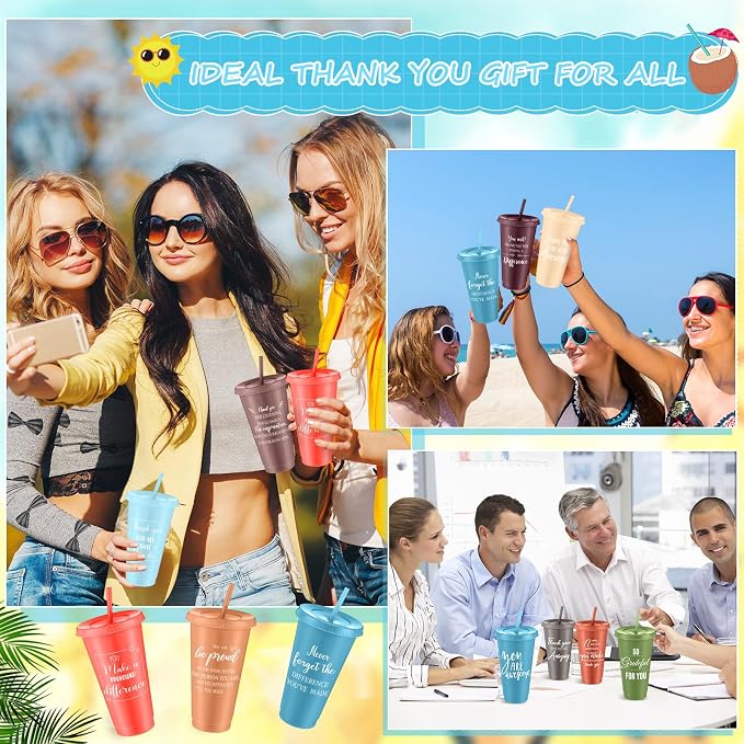 Shellwei 36 Pcs Employee Appreciation Gifts Bulk 24 oz Thank You Tumbler with Lid and Straw Mini Spiral Notebooks and Pens Appreciation Gifts for Team Employee Coworkers Teacher (Classic)