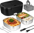 80W Electric Lunch Box Food Warmer for Car/Truck/Office, 110V/24V/12V Portable Heated Lunch Box for Adults, Dual 1.5L Stainless Steel Containers, Leak-Proof & Fast Heating, 3-in-1 Design