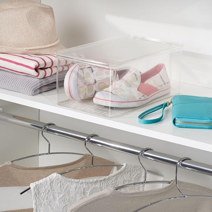 Clear Plastic Storage Bin with Hinged Lid, Stackable Food-Safe Organizer for Kitchen, Pantry, Fridge & Cabinet, BPA-Free