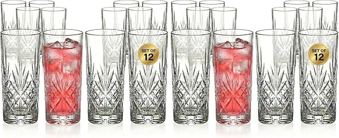 Godinger Dublin Crystal Highball Glasses, 12 Count (Pack of 2)