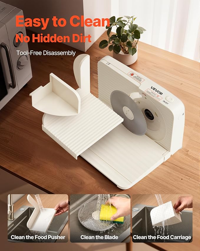 VEVOR Meat Slicer, 6.7" Foldable Electric Cutter with Dual Security Lock, 0-0.59" Adjustable Thickness, Easy to Clean, 180W Home Food-Slicer for Frozen Meat, Ham, Baguett, Steak