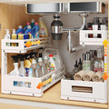 2-Pack 17"Deep Under Sink Organizer And Storage, 2-Tier L-Shaped Pull Out Cabinet Organizer with Upgraded Slide Rails, Height Adjustable Drawers for Kitchen&Bathroom, Extra-Large Storage Shelves–White