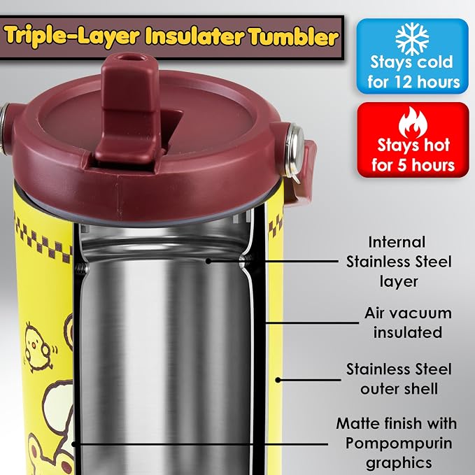 Get Trend Hello Kitty Pompompurin 30oz Tumbler with Handle and Straw, Kids Stainless Steel Insulated Water Bottle,BPA-Free,Leak-Proof, Cold for 12h, Hot 5h, Kawaii Gifts for Girls(Yellow Pompompurin)