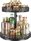 Two Tier Lazy Susan Organizer Turntable Height Adjustable, 2 Tier Lazy Susan 12 Inch Metal Easy Assembly, Spice Rack Organizer Rotating for Cabinet Dining Table Top Kitchen Countertop Black