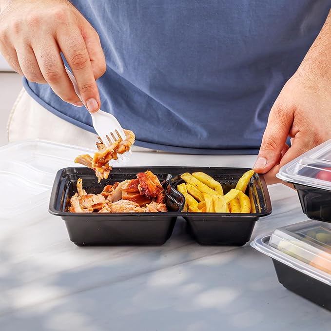 GUSTO [28 oz - Case of 150 1-Compartment Meal Prep Containers with Lids – Reusable, Microwaveable, Dishwasher & Freezer Safe, BPA-Free Food Storage Boxes for Portion Control (Formerly Comfy Package)