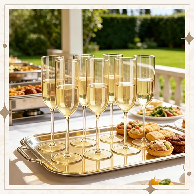 Plastic Champagne Flutes Set, 6oz Unbreakable Champagne Glasses Bulk, Shatterproof Reusable Mimosa Prosecco Sparkling Wine Cups for Wedding Party (Gold, 24pcs)