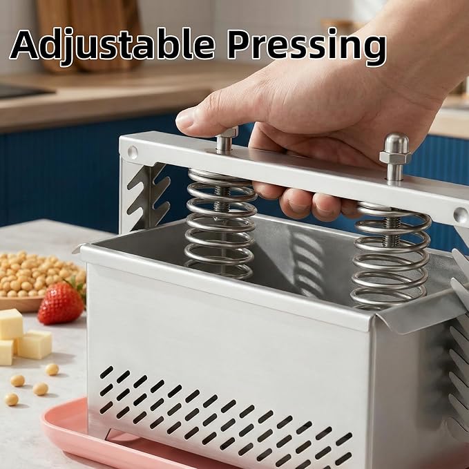 Tofu Press Stainless Steel Tofu & Cheese Press - Quick Water Removal in 10-30 Mins - Perfect for Silken, Firm, or Extra Firm Tofu - BPA Free & Dishwasher Safe Food Strainers(6.6 * 4.7)