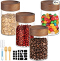 Glass Jar with Airtight Lid, 4 Pack 7oz Glass Canister with Wood Lids, Kitchen Food Storage Containers, Wooden Screw Top Glass Coffee Jars for Sugar, Tea, Oatmeal, Candy, Seasoning, Beans, Salad