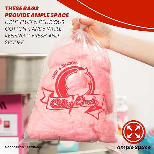 Concession Essentials Cotton Candy Bags-300CT with Twist Ties, 0.5" Height, 18" Width, 12" Length (Pack of 300)
