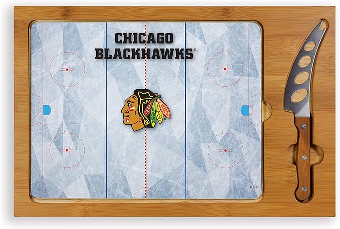 PICNIC TIME NHL unisex-adult NHL Icon Glass Top Cutting Board & Knife Set
