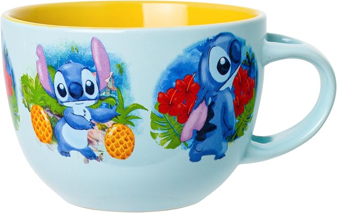 Silver Buffalo Disney Lilo and Stitch Tropical Water Hawaii Ceramic Soup Mug with Spoon Set, 24 Ounces