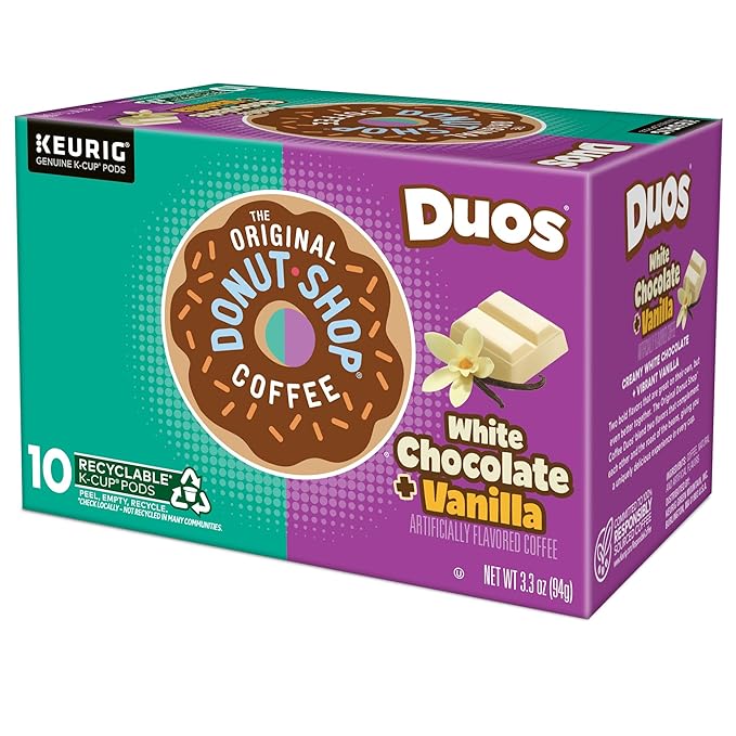 The Original Donut Shop Duos White Chocolate + Vanilla, Keurig Single Serve K-Cup pods, 60 Count (6 Packs of 10)