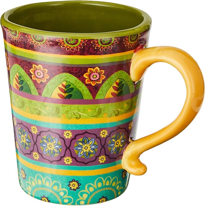 Tunisian Sunset 18 oz. Ceramic Mugs, Set of 4 – Multicolor Boho Coffee & Tea Cups with Bold Folk Art Patterns, Microwave & Dishwasher Safe, Eclectic Kitchen Gift Set for Beverage Lovers (Pack of 3)