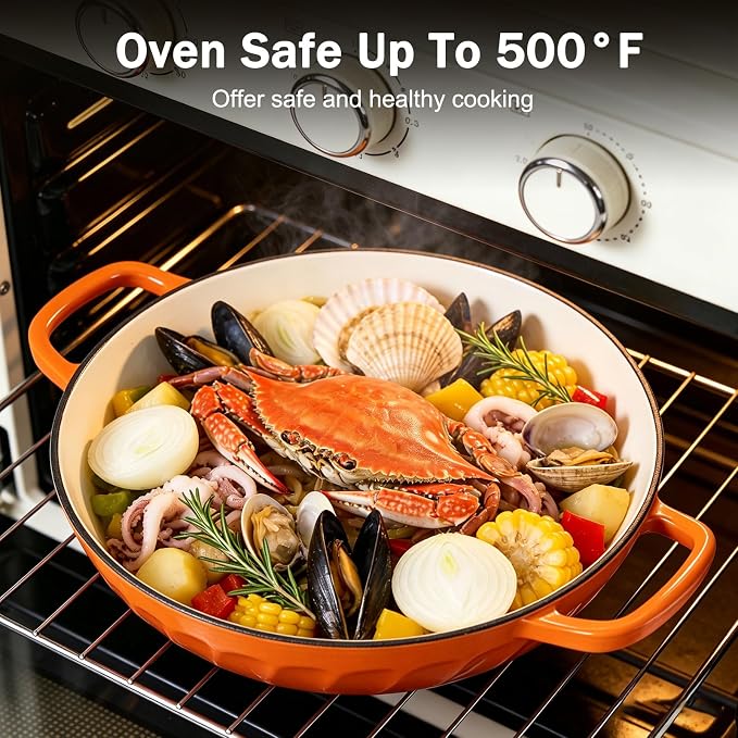 Enameled Cast Iron Dutch Oven, 3.8 Quart Dutch Oven Pot with Lid, Shallow Cast Iron Braiser with Handles, Oven Safe up to 500°F (Orange)