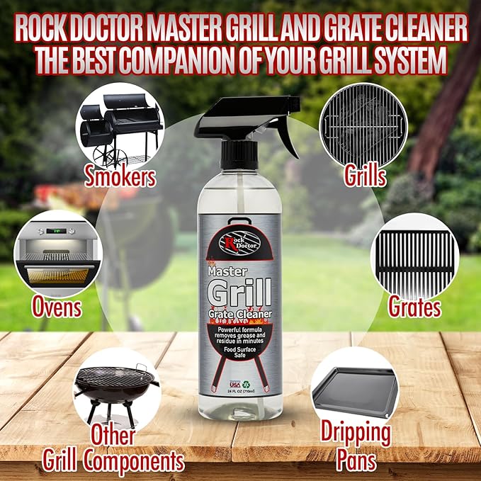 Rock Doctor Grill & Grate Cleaner 24oz. 2-Pk Food Surface Safe, Powerful Foaming Action, No Fumes, Fast Acting Formula Removes Grease, Grime
