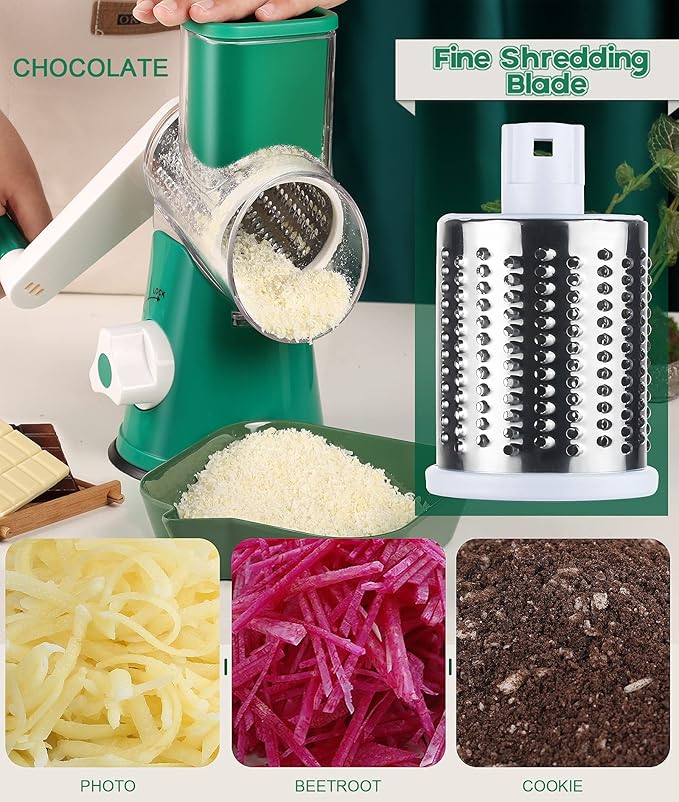 Ourokhome Vegetable Chopper Onion Cutter with Container Multifunctional Food Chopper with 2 Blades, Rotary Cheese Grater Hand Crank, Kitchen Shredder Speed Mandolin Slicer Nuts Grinder with Handle