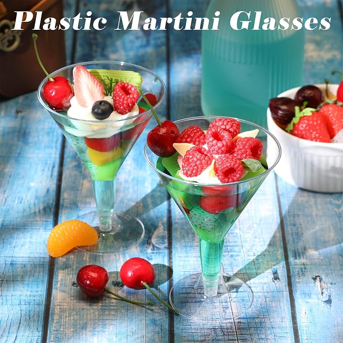 Yinkin 12 Pcs 7 oz Plastic Martini Glasses Disposable Clear Cocktail Dessert Parfait Glasses Unbreakable Mini Martini Cups for Wedding Party Bowl Wine Ice Cream (Stem)