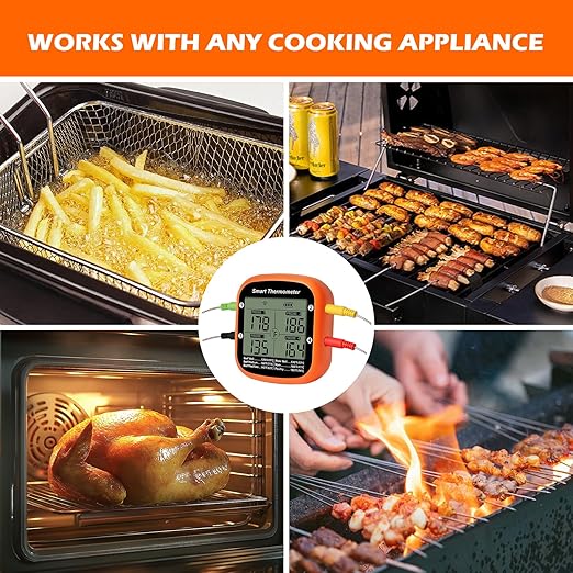 YFL Wireless Meat Thermometer with 4 Color Probes, Bluetooth Smart BBQ Thermometer for Grilling & Smoker, Magnetic Kitchen Thermometer165ft Range Digital Remote App Monitor