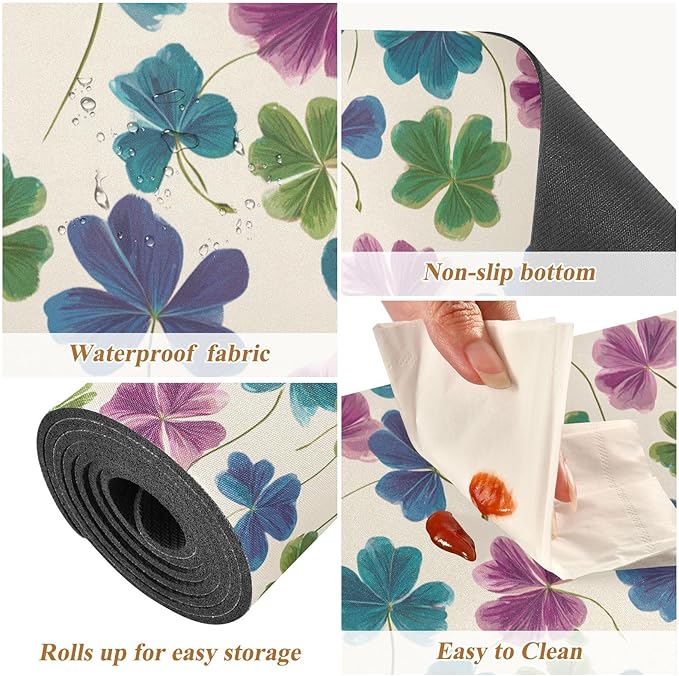2-in-1 Table Runner Trivet for Hot Dishes Heat Resistant Hot Plate Mat Pad 39x12 Inch Waterproof Table Protector Trivets for Countertop Decorative Beige Clover Leaves