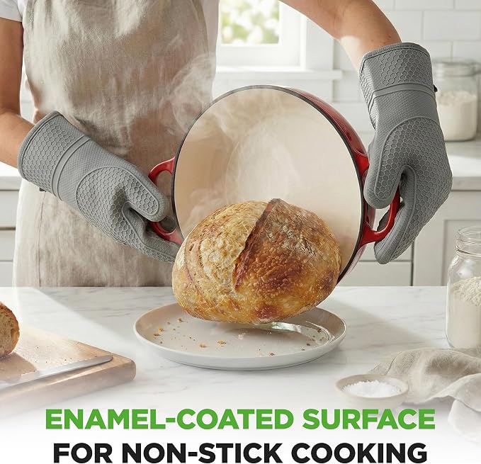 NutriChef 10.2" Enameled Cast Iron Bread Oven, Dome-Shaped Sourdough Baking Pan with Handles & Silicone Gloves, Oven-Safe to 500°F, Dishwasher Safe Dutch Oven Bread Pan (Red)