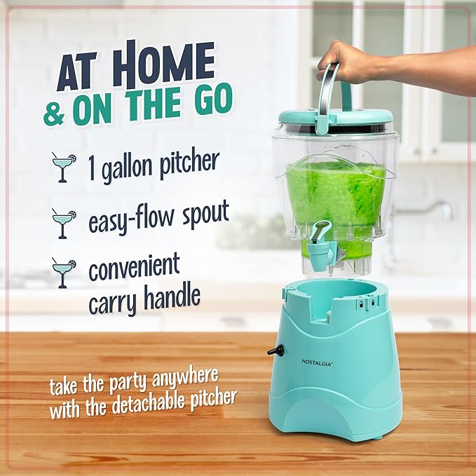 Nostalgia Frozen Drink Maker and Margarita Machine for Home - 128-Ounce Slushy Maker with Stainless Steel Flow Spout - Easy to Clean and Double Insulated - Aqua