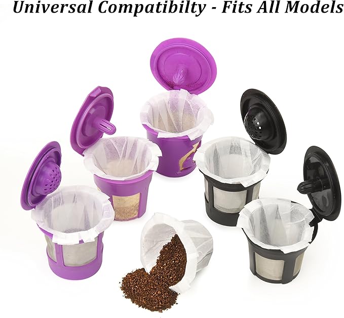 Delibru K Cup Disposable Paper Filters 100 Pack Fits With All Reusable Coffee Pods - Compostable and Disposable Coffee Filters for Keurig Single Cup