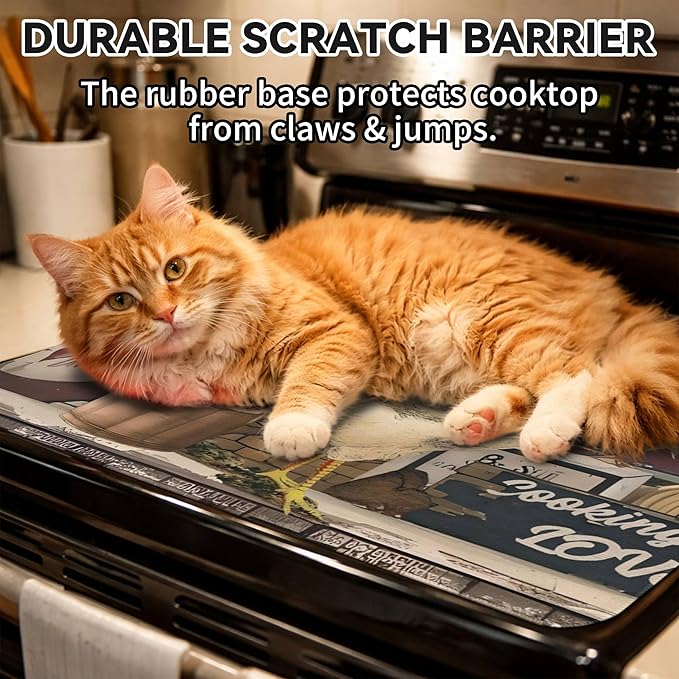 Decorative Stove Top Covers for Electric Stove 28"x20" – Heat Resistant Glass Cooktop Protector Dish Drying Mat – Non-Slip Rubber Backing Washer Top Cover Waterproof Extra Counter Space (Rooster)