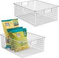 mDesign Metal Wire Food Storage Basket Organizer with Handles for Organizing Kitchen Cabinets, Pantry Shelf, Bathroom, Laundry Room, Closets, Garage - Concerto Collection - 2 Pack - Chrome