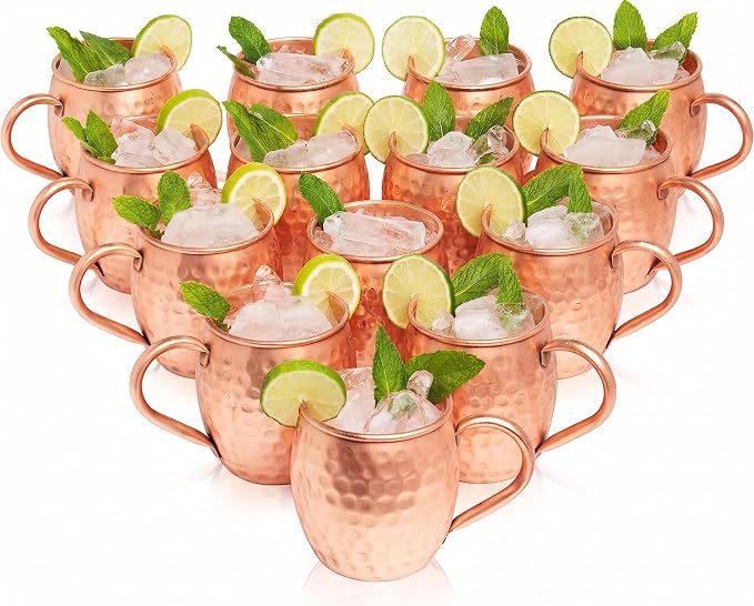 Kitchen Science Premium Hammered Copper Moscow Mule Mugs Set of 6 | Food-Graded-Lacquer Coating | Thick Wall- Cocktail Cups| Ideal for Cocktails, Beer & Gifting