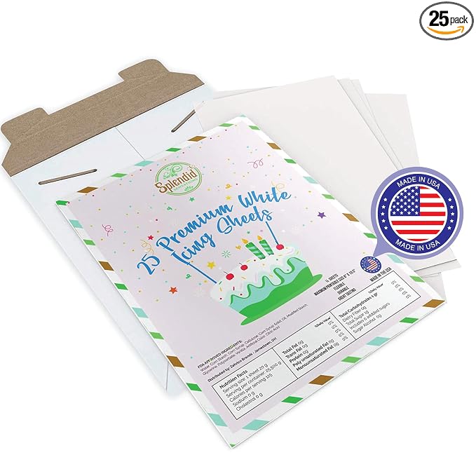 Splendid Sensations 25 ct Edible Paper, Edible Printer, Edible Images for Cakes, Edible Paper for Cakes and Cookies, Sugar Paper, Icing Sheets, Edible Cake Images, Edible Cake Prints, Frosting Sheets (25 Count)