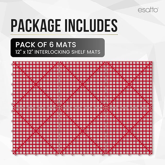 Esatto Interlocking Shelf Mats – for Spills, Clean Bars, Stain Protection, and an Anti-Slip Surface (6, Red)