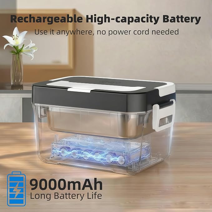 Vabaso Cordless Electric Lunch Box for Adults, App Control Heated Lunch Box with Detachable Battery, 1.2L Self Heating Lunch Box with Timer, Memory & Auto Keep Warm for Work Travel Outdoor