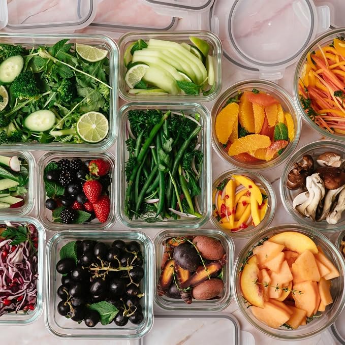 Glasslock Transparent 28 Piece Small Oven and Microwave Safe Glass Food Storage Containers Set for Small Snack and Meals with Removable Lids, Clear