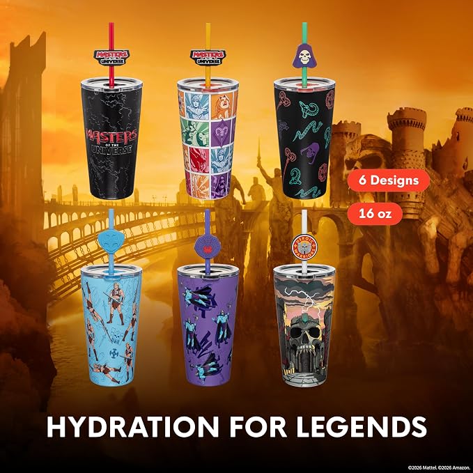 Dragon Glassware x Masters of the Universe (MOTU) Vacuum Insulated Stainless Steel Tumbler - 16 oz with Straw Charm - Official 2026 Movie Merch - Mystery