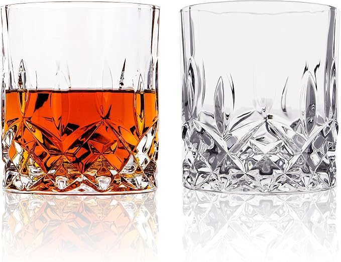 LEMONSODA Crystal Cut Old Fashioned Whiskey Glasses Set of 2, 4, 6-10oz Ultra-Clear Premium Lead-Free Rocks Glass Tumbler For Drinking Bourbon, Scotch, Cognac, Cocktails (Set of 2)