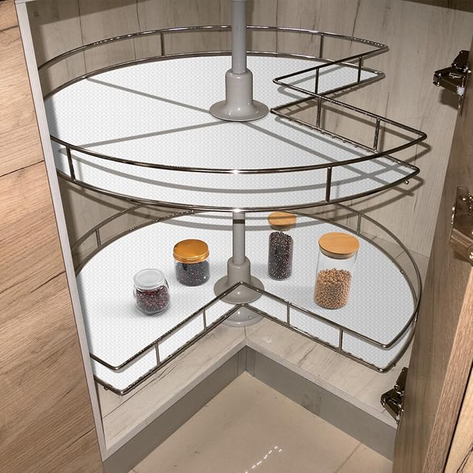 2 Pcs Lazy Susan Shelf Liner 31 Inch EVA Lazy Susan Shelf Liner Non-Adhesive Protection Mats for Cabinet Fridge Refrigerator Pantry Sink Cupboard Storage (Diamond Pattern,White)