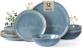 AmorArc Ceramic Dinnerware Sets,Handmade Reactive Glaze Stoneware Plates and Bowls Sets,Highly Scratch Resistant | Dishwasher & Microwave Safe Dishes Set,Service for 4 (12pc)
