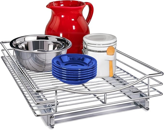 LYNK PROFESSIONAL® Pull Out Cabinet Organizer, 14" x 18" Slide Out Cabinet Organizer Pull Out Drawer – Pull Out Shelves for Kitchen Cabinets – Under Sink Organizers - Lifetime Ltd. Warranty, Chrome